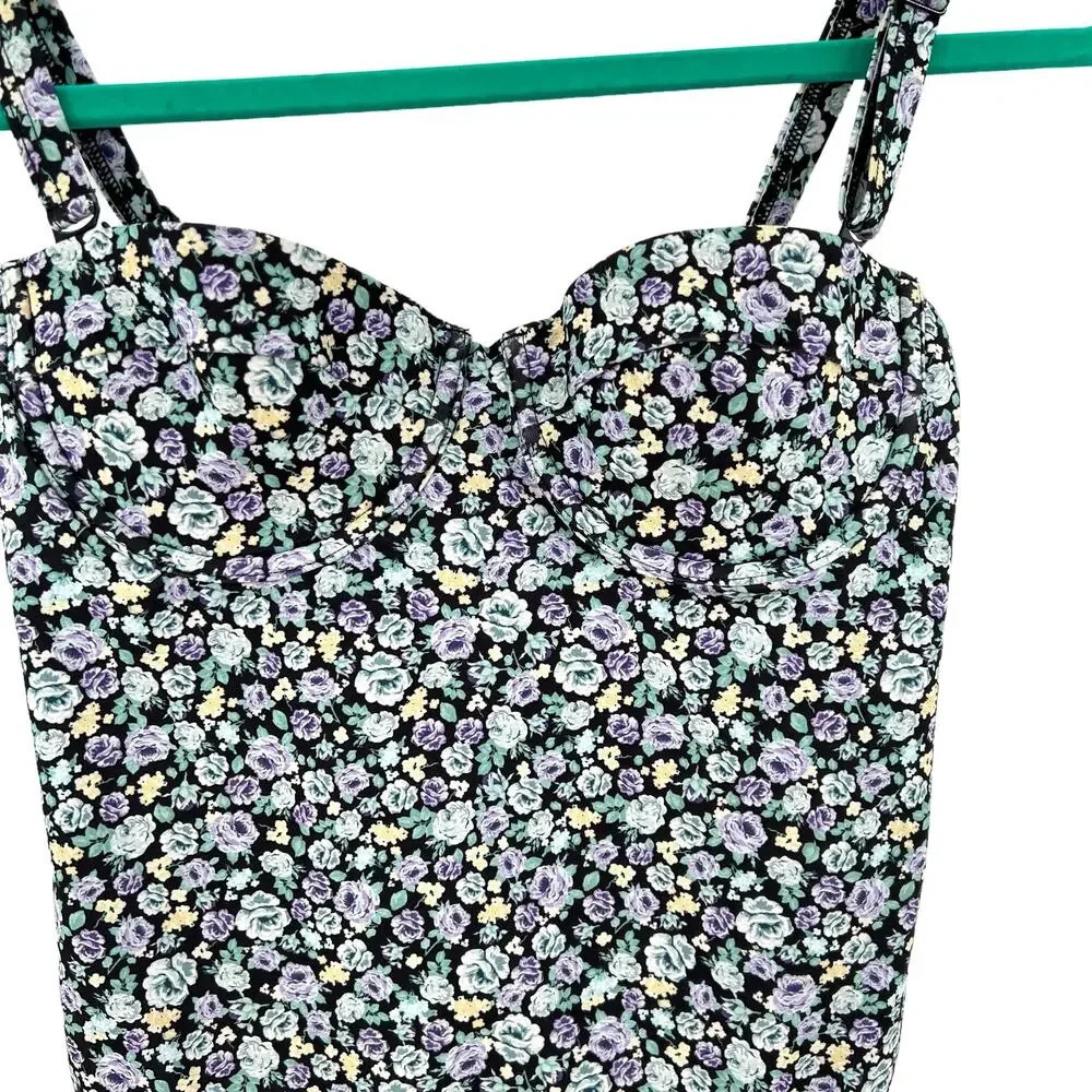 Rouje Paris Victoria One Piece Swimsuit Black Blue Purple Floral Size‎ 36 US 4 - Picture 2 of 10